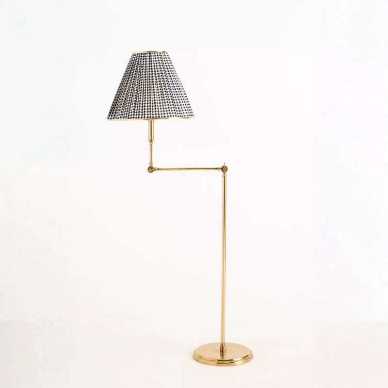 LEE BRASS FLOOR LAMP WITH RUCHED PRINTED SHADE