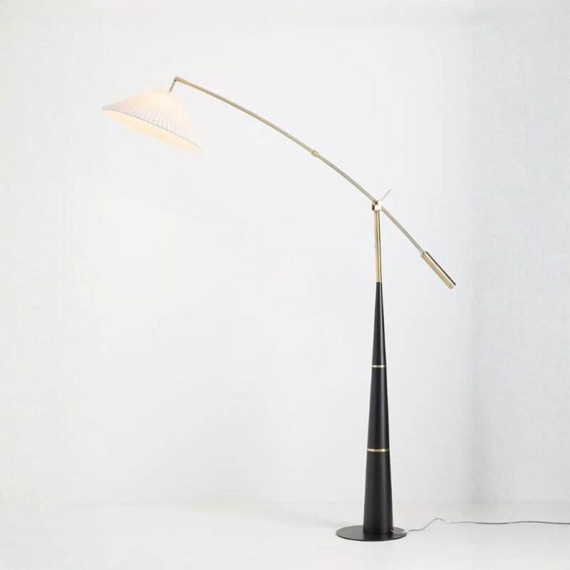 LEROY FLOOR LAMP WITH PLEATED SHADE AND ARC DESIGN