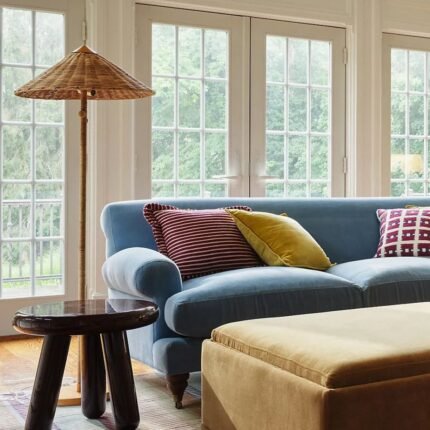RATTAN FLOOR LAMP WITH UMBEL SHADE