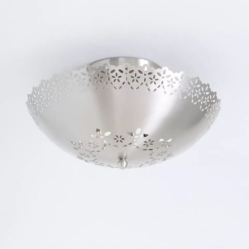 LACIE ANTIQUE NICKEL FLUSH MOUNT WITH LACE TRIM