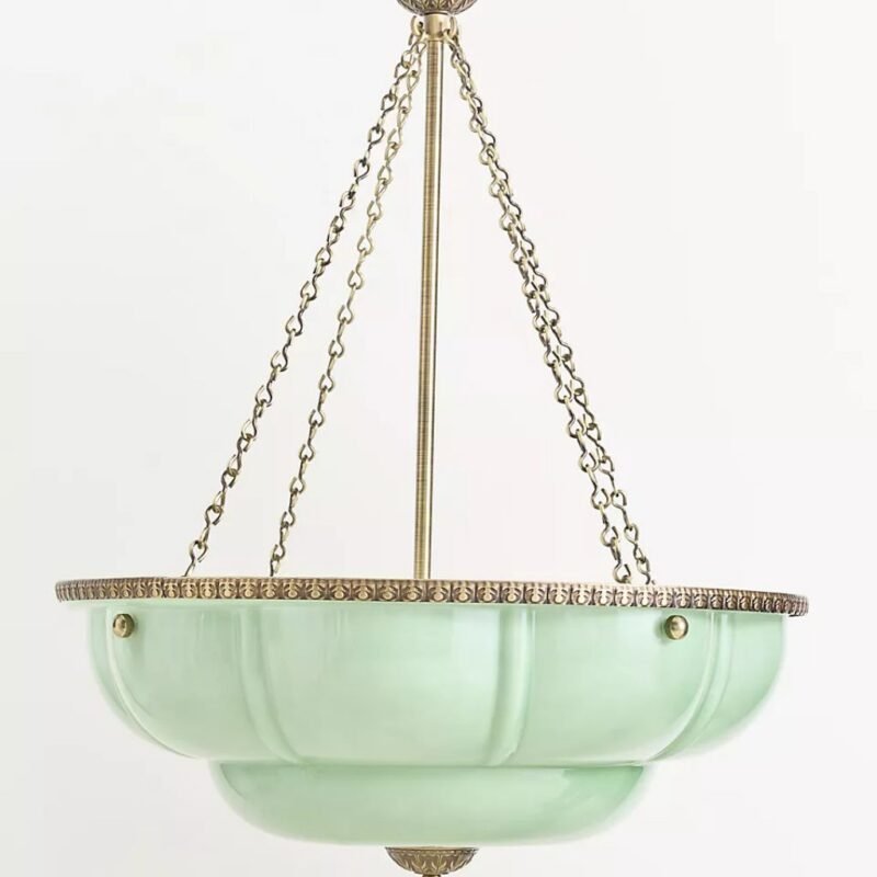 THE ELOISE GREEN SCALLOP MILK GLASS CHANDELIER
