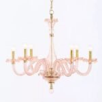 PINK VENETIAN INSPIRED COLORED GLASS SIX ARM CHANDELIER