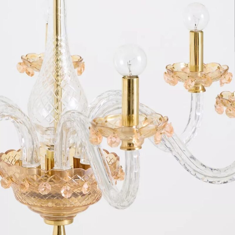 MULTI COLORED GLASS VENETIAN INSPIRED SIX ARM CHANDELIER
