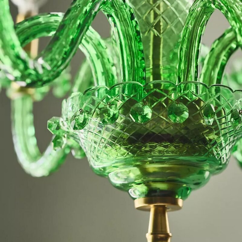 GREEN VENETIAN INSPIRED COLORED GLASS SIX ARM CHANDELIER