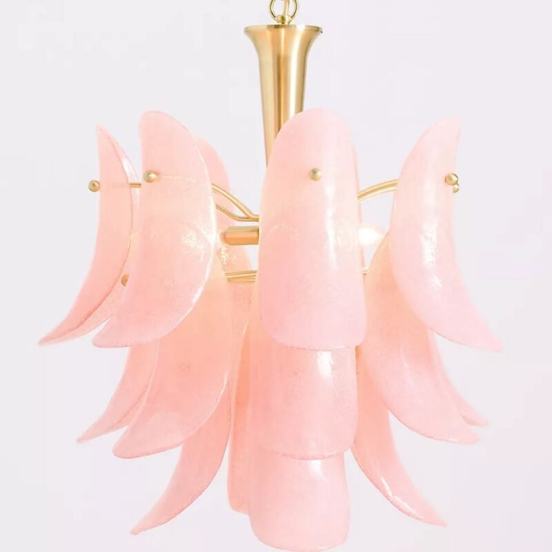 ANISA TIERED GLASS CHANDELIER WITH PINK PETAL DETAILS