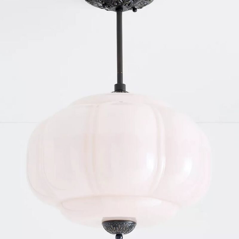 ELOISE SCALLOPED MILK GLASS SEMI FLUSH MOUNT LIGHT IN LIGHT BLUE