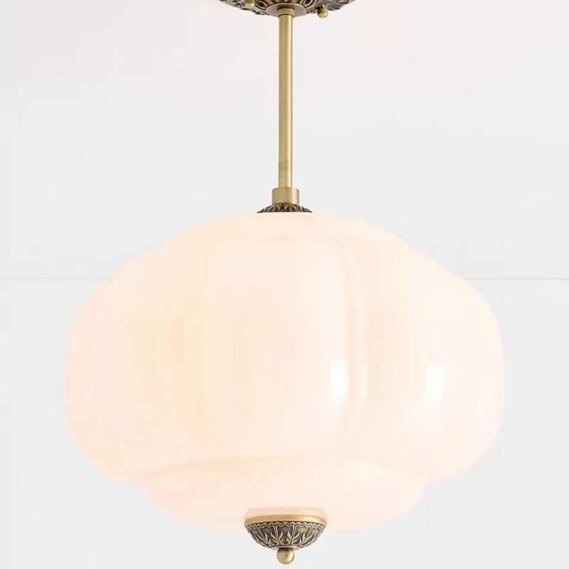 ELOISE SCALLOPED MILK GLASS SEMI FLUSH MOUNT LIGHT WITH BRASS FINISH