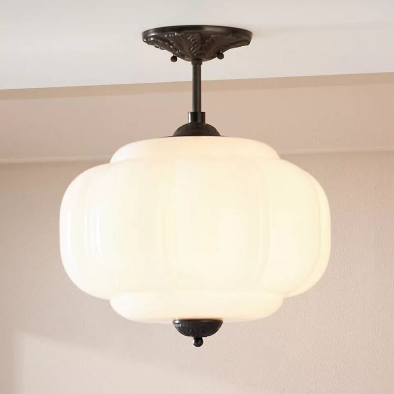 ELOISE SCALLOPED MILK GLASS SEMI FLUSH MOUNT LIGHT IN WHITE