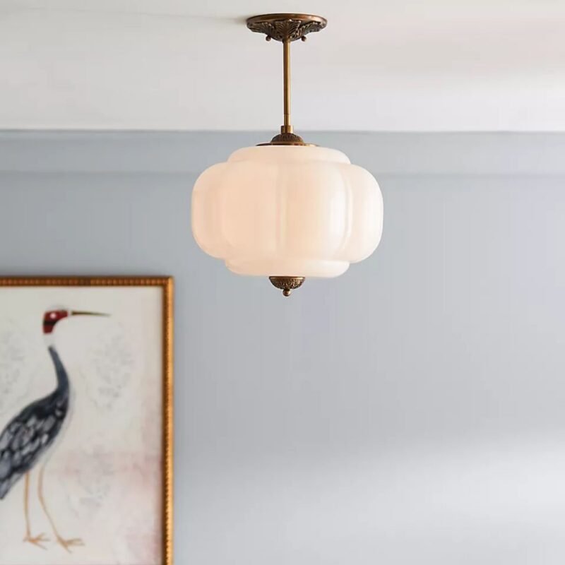 ELOISE SCALLOPED WHITE MILK GLASS SEMI FLUSH MOUNT LIGHT