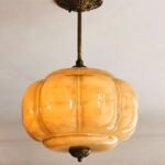 ELOISE GREEN SCALLOPED MILK GLASS SEMI FLUSH MOUNT LIGHT WITH BRASS FINISH