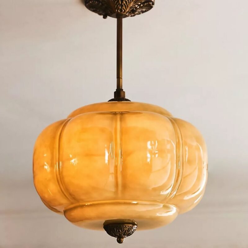 ELOISE GREEN SCALLOPED MILK GLASS SEMI FLUSH MOUNT LIGHT WITH BRASS FINISH