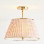 LEE 16" BRASS SEMI FLUSH MOUNT LIGHT WITH PINK RUCHED PRINTED SHADE