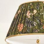 LEE 16" BRASS SEMI FLUSH MOUNT LIGHT WITH GREEN RUCHED PRINTED SHADE