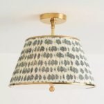 LEE 16" BRASS SEMI FLUSH MOUNT LIGHT WITH RUCHED FLORAL PRINTED SHADE