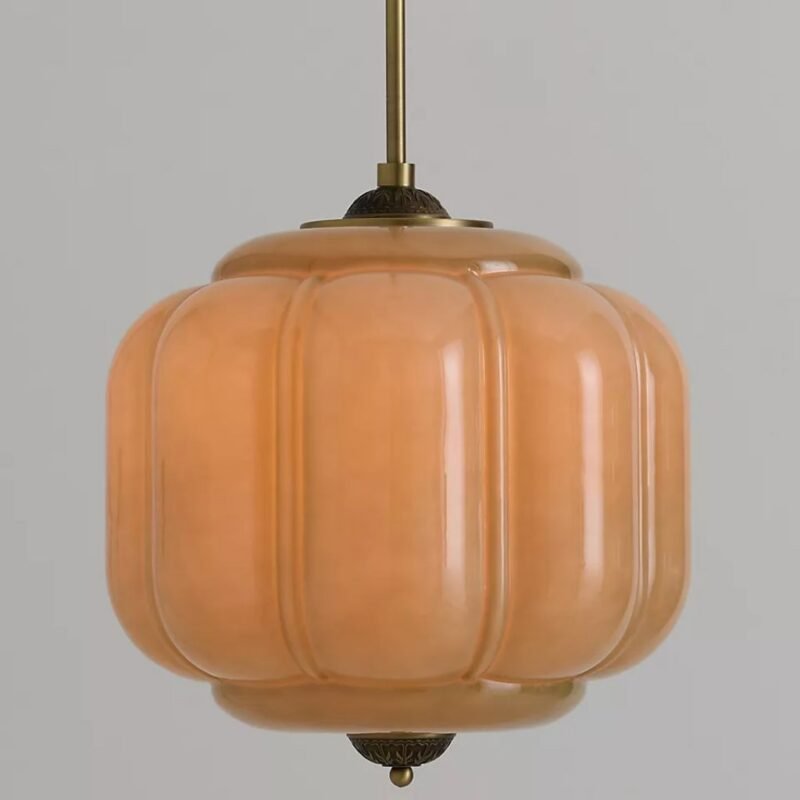 ELOISE GREEN GLASS SCALLOPED MILK GLASS PENDANT CEILING LIGHT