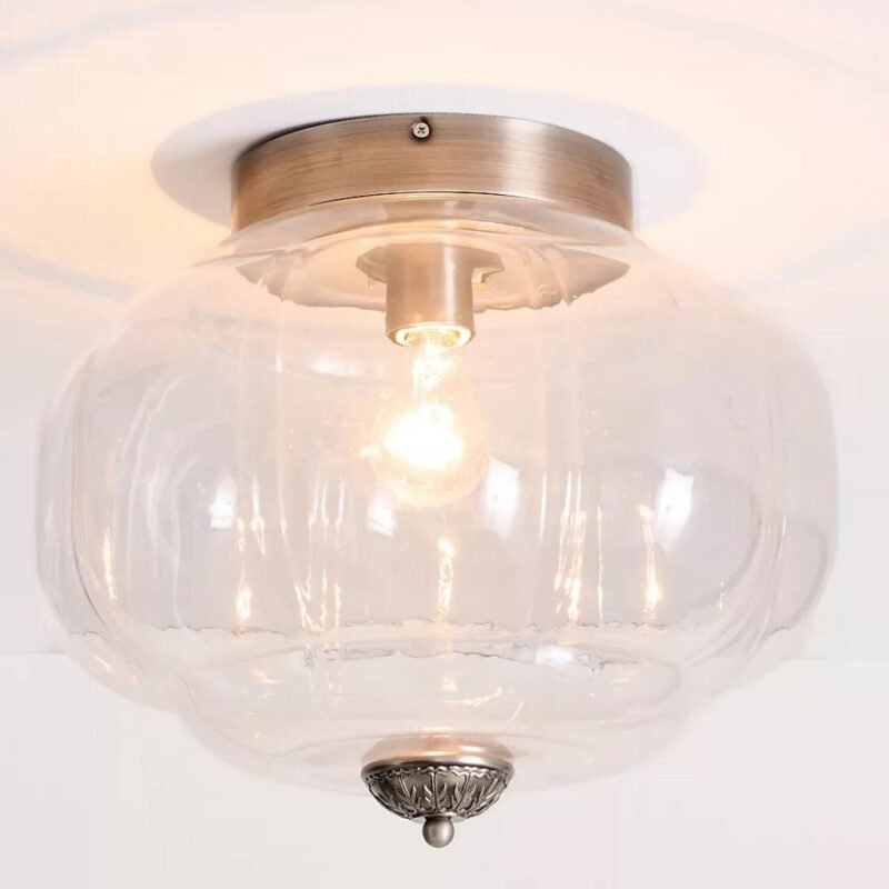 THE ELOISE NICKEL FLUSH MOUNT CEILING LIGHT WITH SCALLOPED MILK GLASS