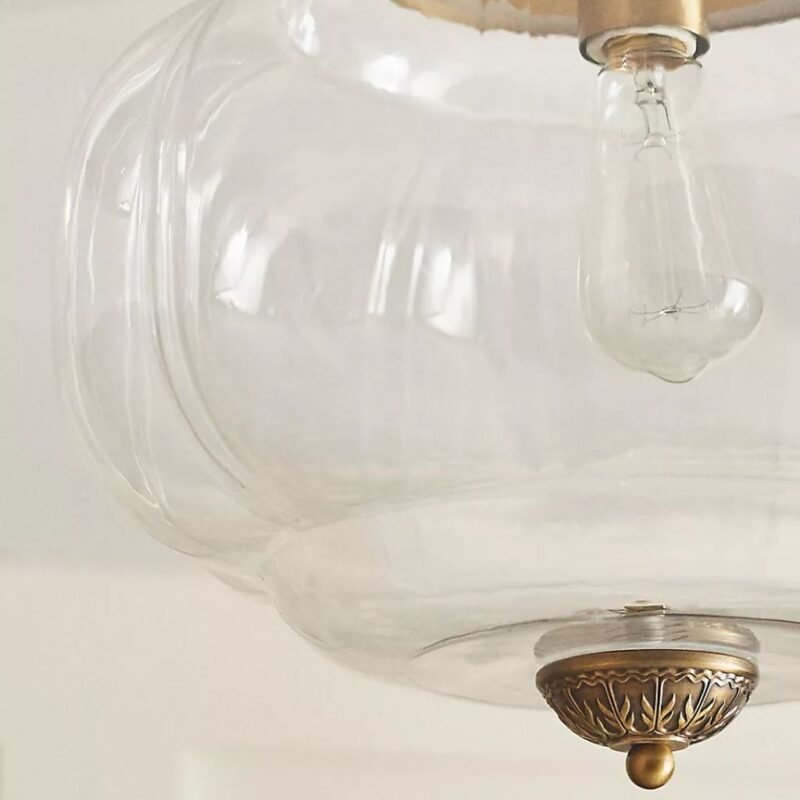 THE ELOISE BRASS FLUSH MOUNT CEILING LIGHT WITH SCALLOPED MILK GLASS