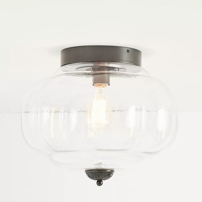 THE ELOISE BLACK FLUSH MOUNT CEILING LIGHT WITH SCALLOPED MILK GLASS