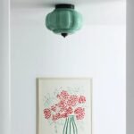THE ELOISE SCALLOPED GREEN MILK GLASS FLUSH MOUNT LIGHT WITH BLACK FINISH