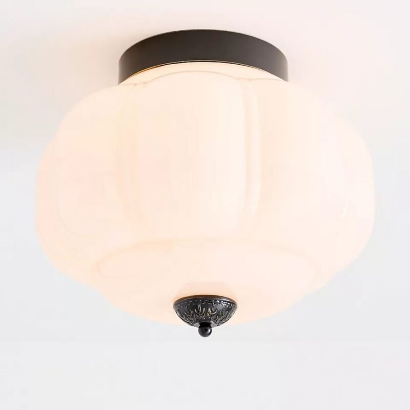 THE ELOISE SCALLOPED PINK MILK GLASS FLUSH MOUNT LIGHT WITH BLACK FINISH