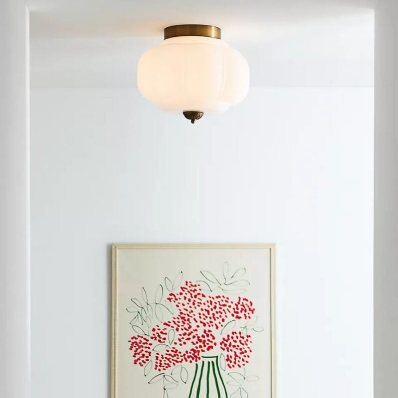 THE ELOISE WHITE FLUSH MOUNT CEILING LIGHT WITH SCALLOPED MILK GLASS