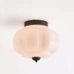 THE ELOISE SCALLOPED WHITE MILK GLASS FLUSH MOUNT LIGHT WITH BLACK FINISH