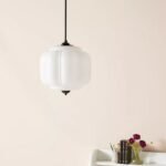 ELOISE BLUE MILK GLASS PENDANT LIGHT WITH SCALLOP DETAIL