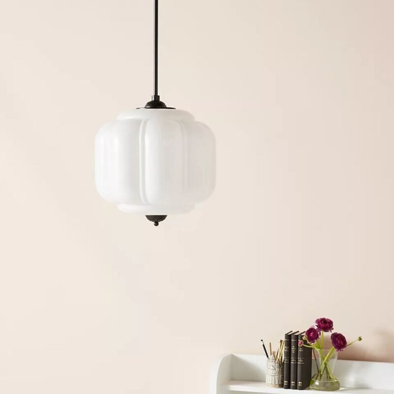 ELOISE BLUE MILK GLASS PENDANT LIGHT WITH SCALLOP DETAIL