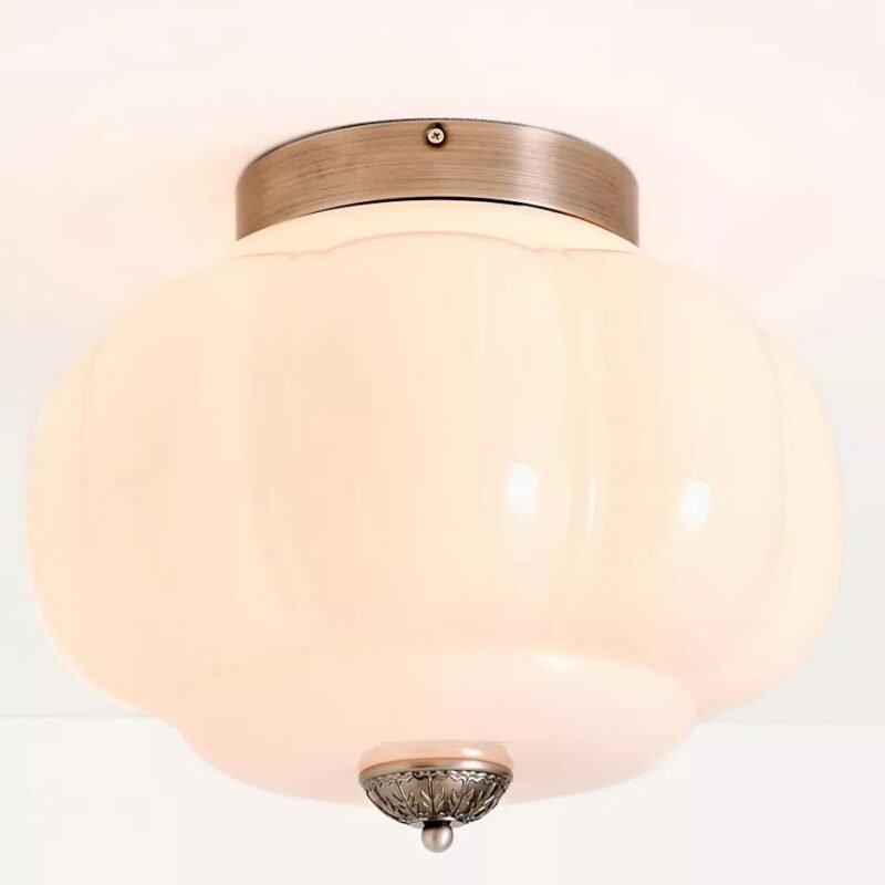 THE ELOISE SCALLOPED BLUE MILK GLASS FLUSH MOUNT LIGHT WITH BLACK FINISH