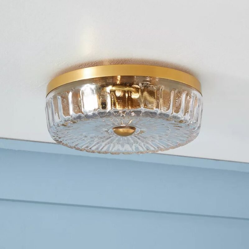 ELORA FLUSH MOUNT CEILING LIGHT WITH BRASS AND GLASS