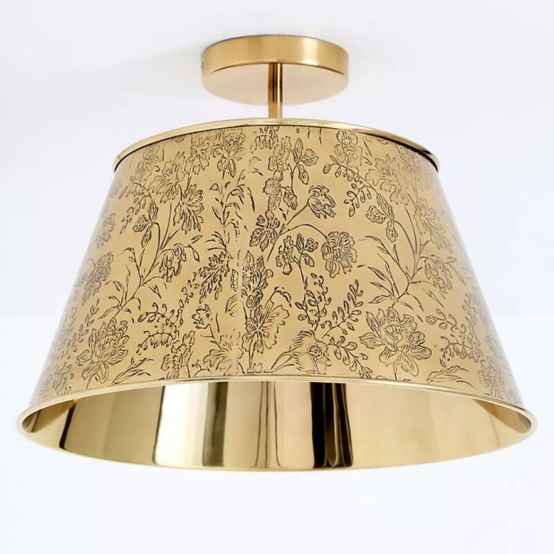 JOAN ANTIQUE BRASS FLUSH MOUNT WITH ETCHED FLORAL DETAIL