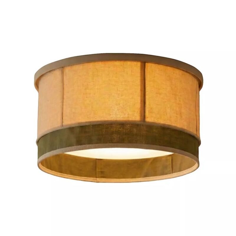 TULIP GREEN COTTON MAGNETIC DRUM SLIP SHADE WITH HAND STITCHED DETAIL