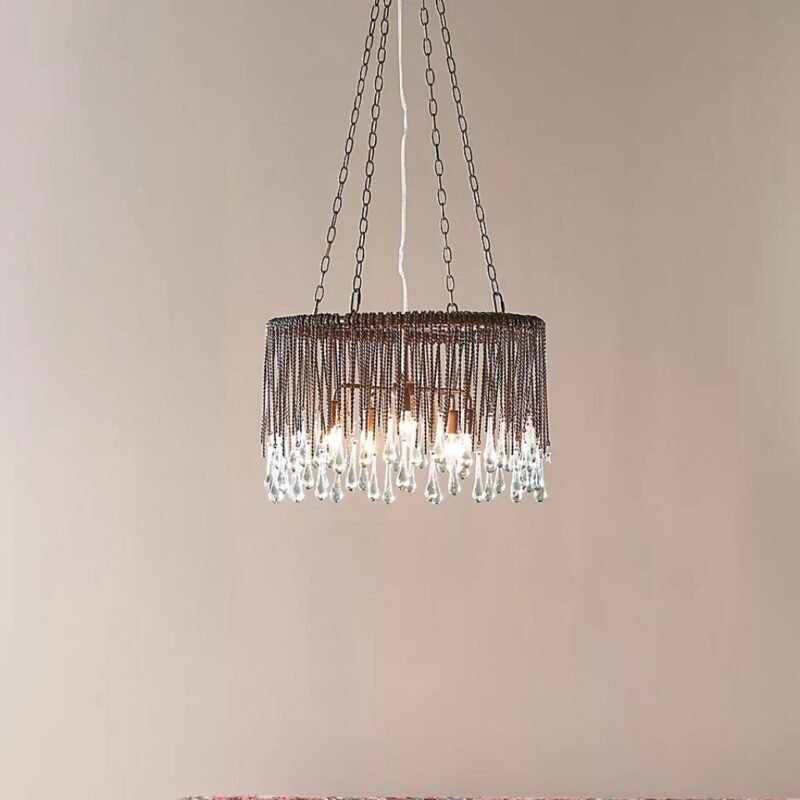 TALLIS CHANDELIER WITH RECYCLED GLASS AND TWISTED METAL
