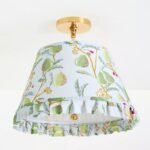 LEE BRASS SEMI FLUSH MOUNT LIGHT WITH RUFFLE PRINTED SHADE