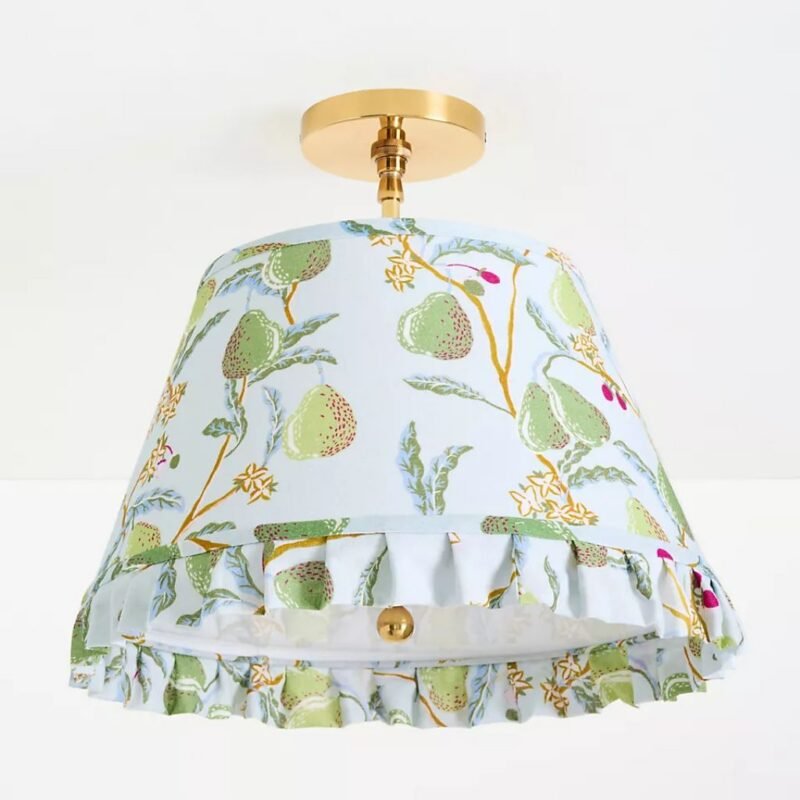 LEE BRASS SEMI FLUSH MOUNT LIGHT WITH RUFFLE PRINTED SHADE