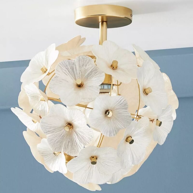 JUNE CAPIZ FLUSH MOUNT LIGHT WITH FLORAL DESIGN