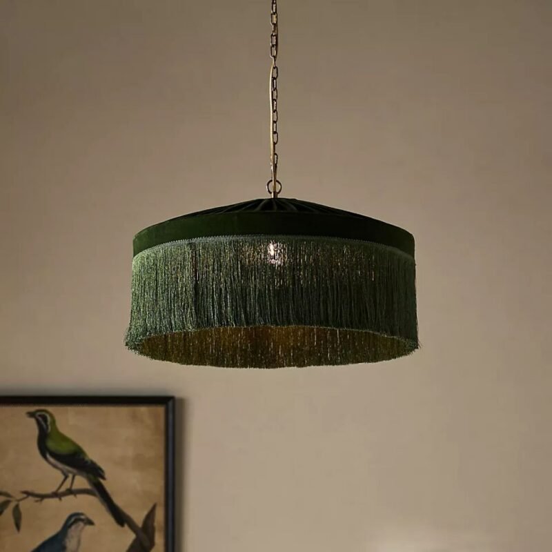 GREEN SINCLAIR VELVET PENDANT WITH TASSEL FRINGE