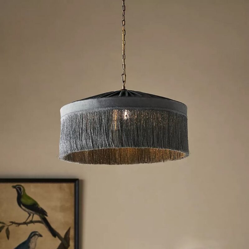 BLUE SINCLAIR TASSEL FRINGED VELVET PENDANT LIGHT