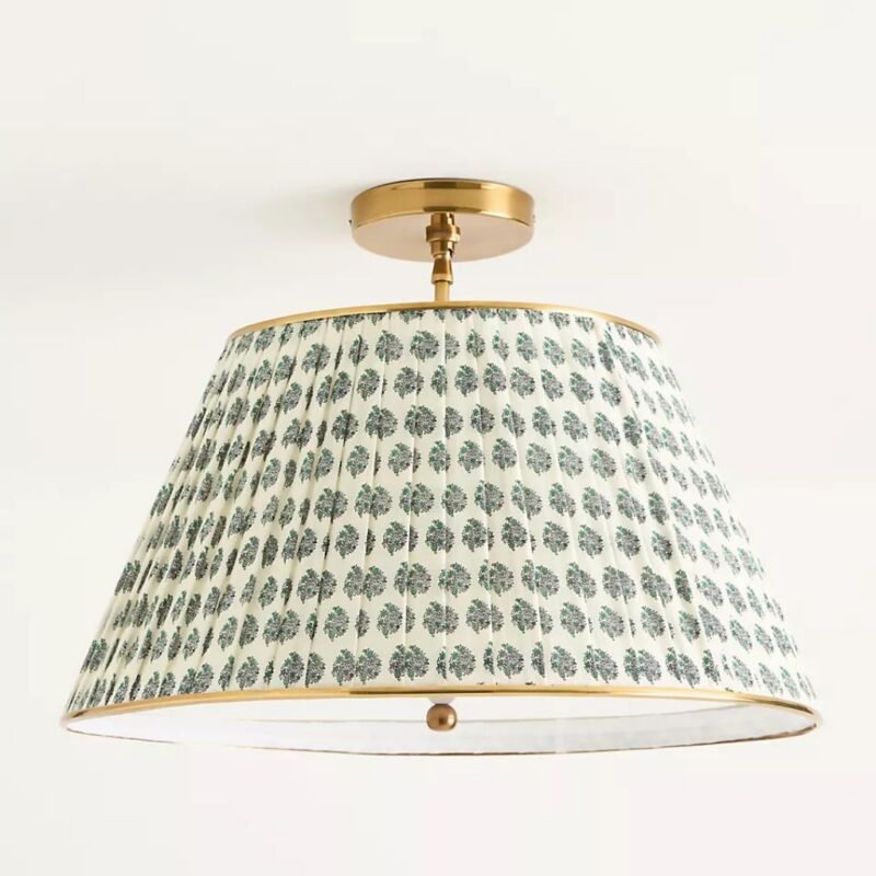 LEE BRASS 24 INCH FLORAL RUCHED PRINTED SEMI FLUSH MOUNT LIGHT