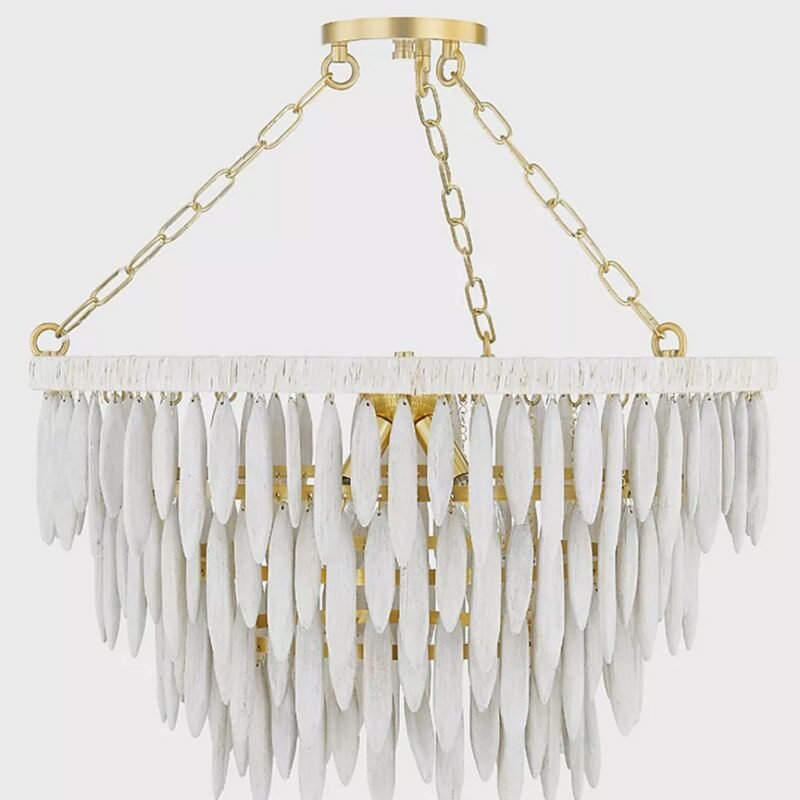TIFFANY WHITEWASHED WOODEN BEAD CASCADE CHANDELIER
