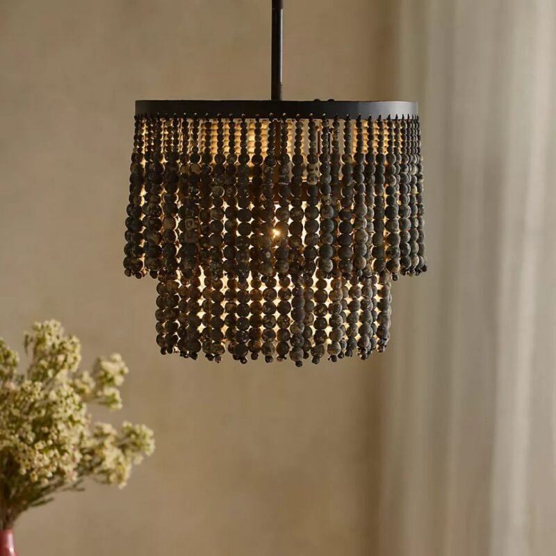 BLACK BEADED FLUSH MOUNT CEILING LIGHT