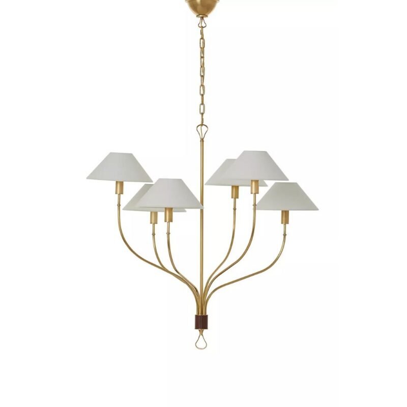 LARGE GRIFFIN STAGGERED CHANDELIER WITH SHADED LIGHTS