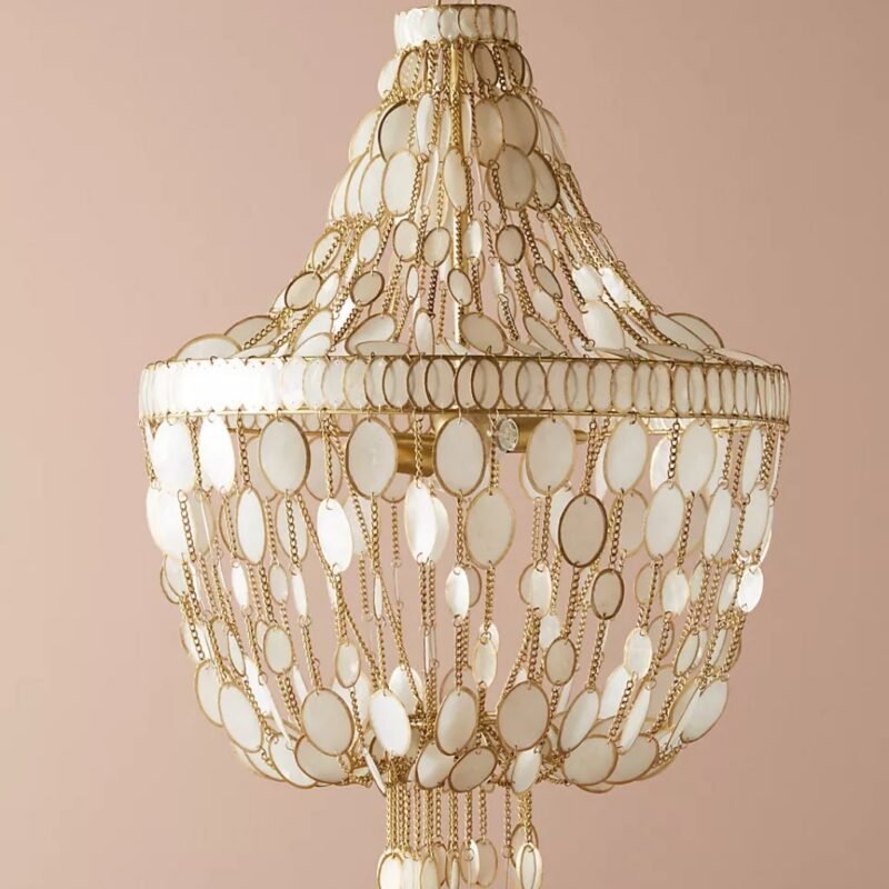 GOLD OVAL CAPIZ CHANDELIER LIGHT