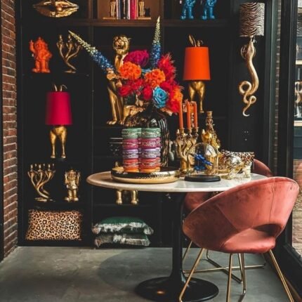 RABBIT TABLE LAMP WITH GOLD AND ORANGE FINISH