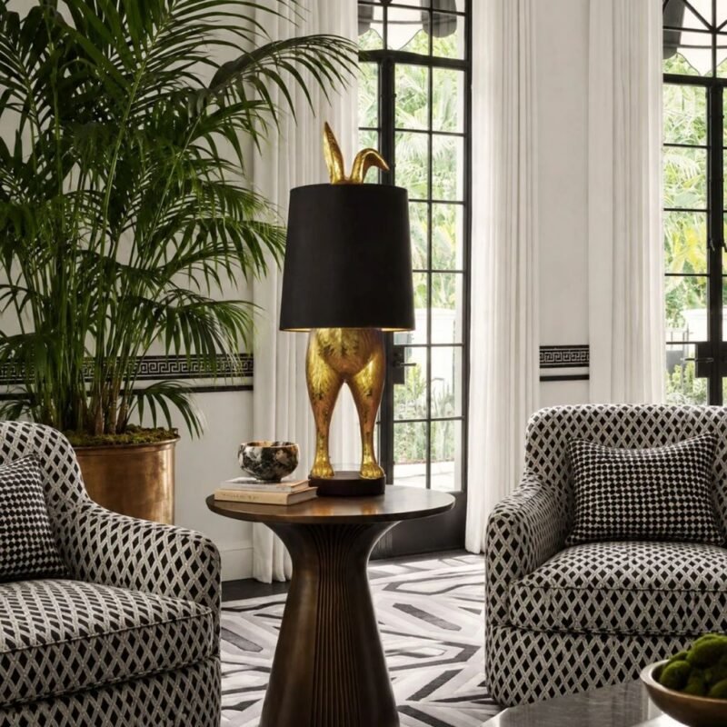 BLACK RABBIT TABLE LAMP WITH HIDING BUNNY DESIGN