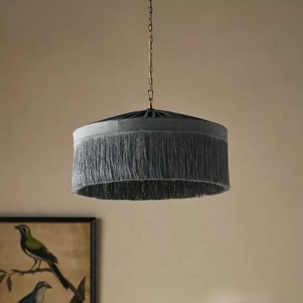 SINCLAIR TASSEL FRINGED VELVET PENDANT BLUE | LAMP SALE