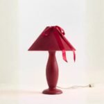 BOSETTE RED VELVET AND WOOD TABLE LAMP WITH BOW DETAIL