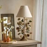 IRON TABLE LAMP WITH FLORAL DESIGN