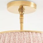 LEE PINK RUCHED PRINTED SHADE SEMI FLUSH MOUNT LIGHT WITH BRASS