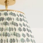 LEE RUCHED FLORAL PRINTED SHADE SEMI FLUSH MOUNT LIGHT WITH BRASS